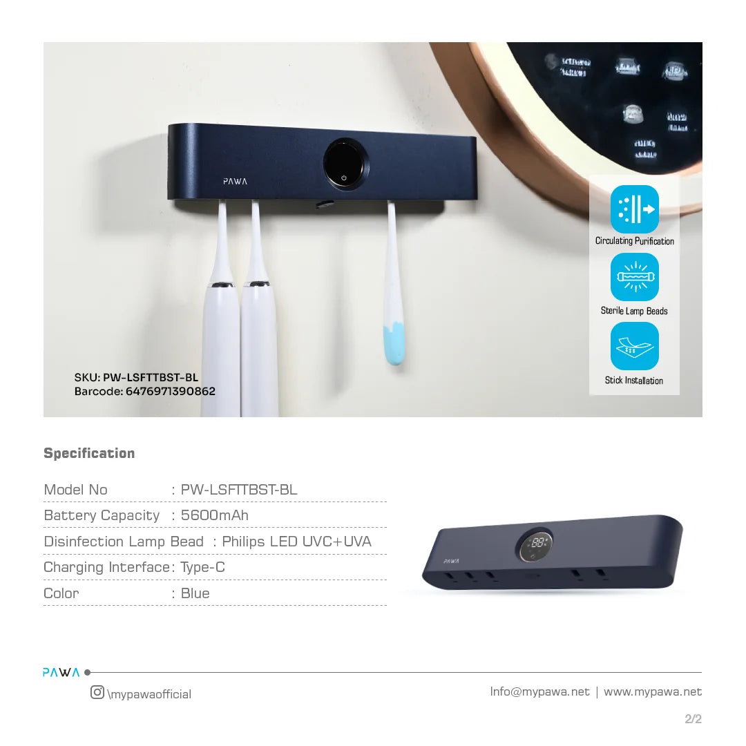 Pawa PW-LSFTTBST-BL Automatic Toothbrush Sterilizer - Blue
