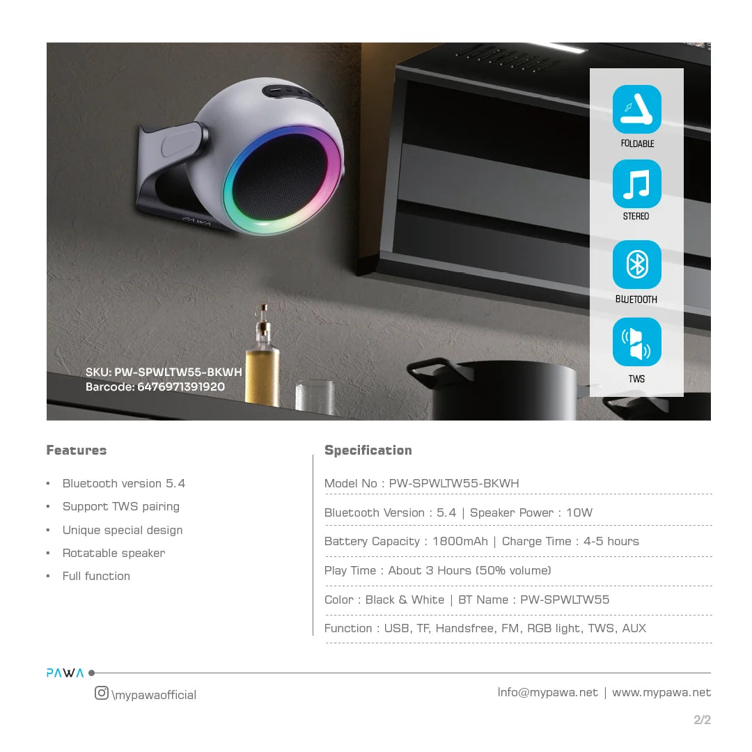 Pawa Aria Wall & Desktop RGB Speaker