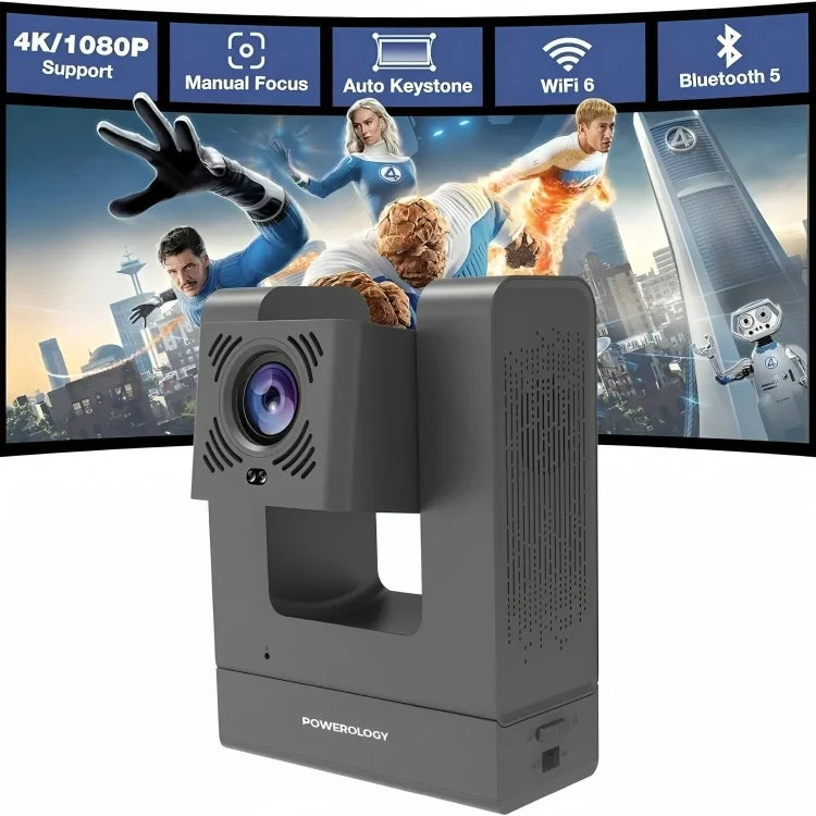 Powerology VisionArc Portable Smart Projector — Full HD Android 12 Gray