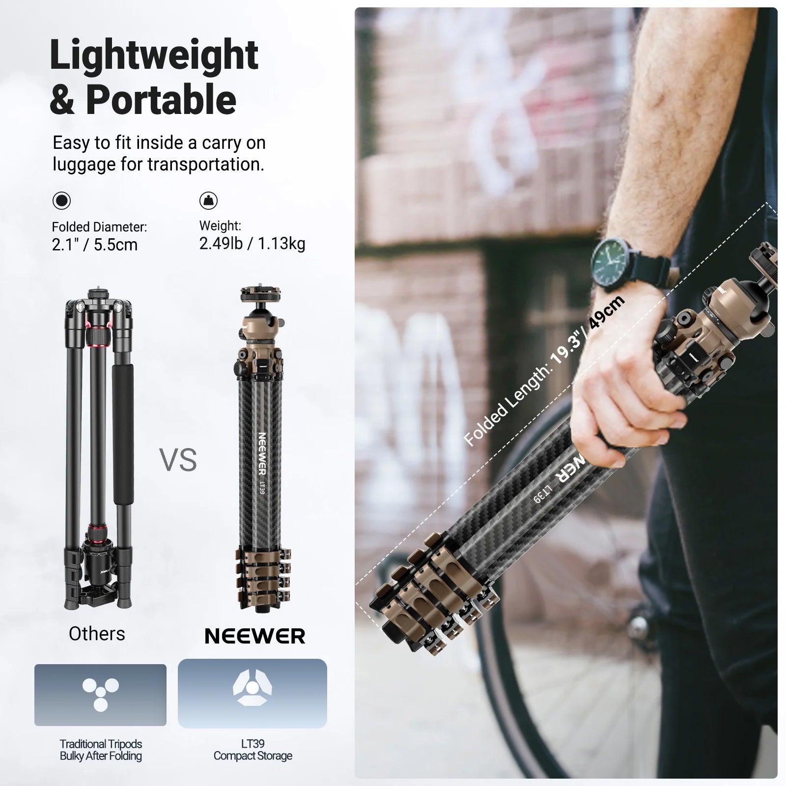 Neewer LT35 Carbon Fiber Travel Tripod with 360° Panorama Ball Head