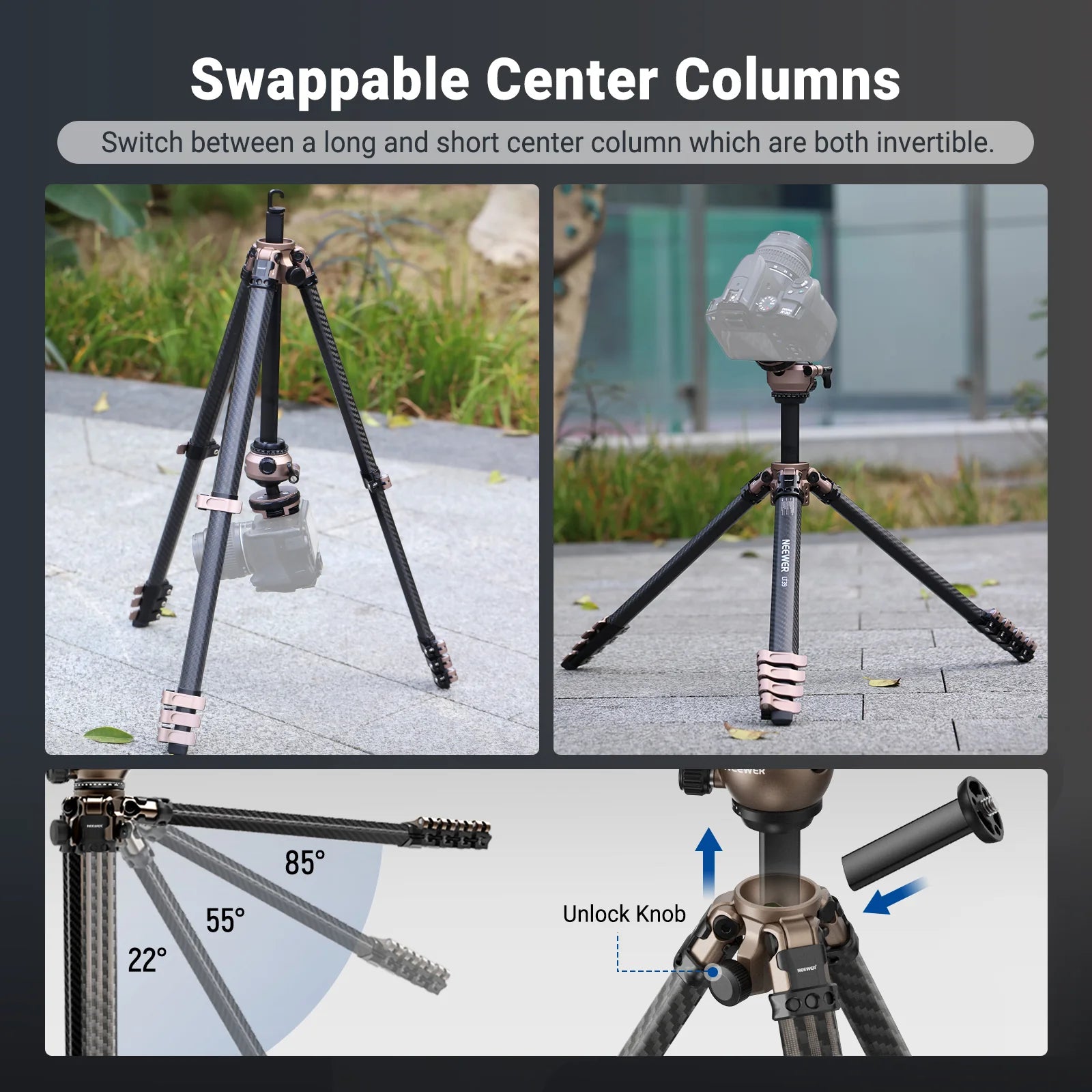 Neewer LT35 Carbon Fiber Travel Tripod with 360° Panorama Ball Head