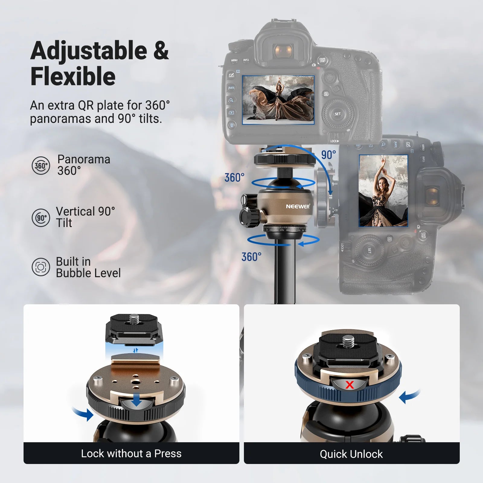 Neewer LT35 Carbon Fiber Travel Tripod with 360° Panorama Ball Head