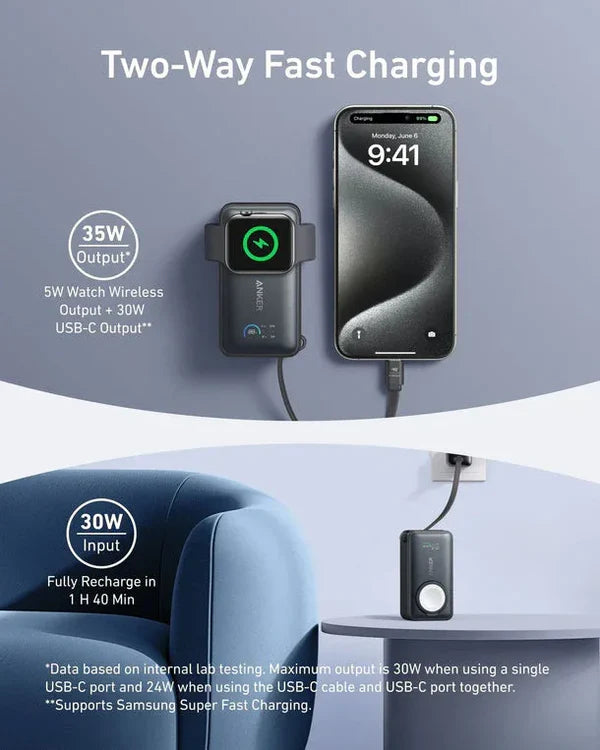 Anker MagGo Power Bank (10K, 35W, For Apple Watch)- Black