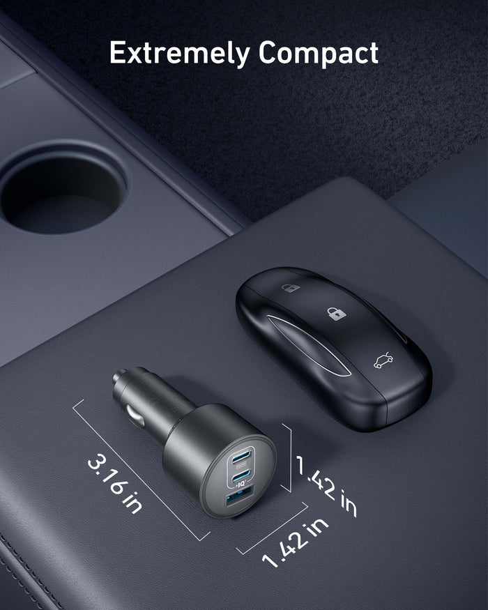 Anker Car Charger (167.5W, 3 Ports) with cable bundle- Gray