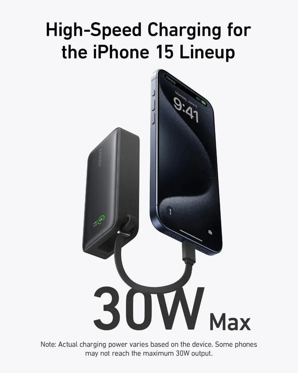 Anker Nano 10000mAh 30W Power Bank with Built-In USB-C Cable