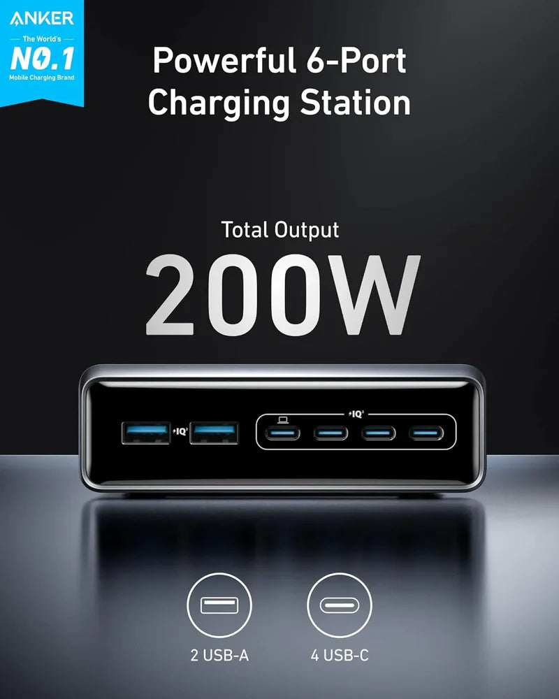 Anker Prime Charger (200W, 6 Ports, GaN) Silver