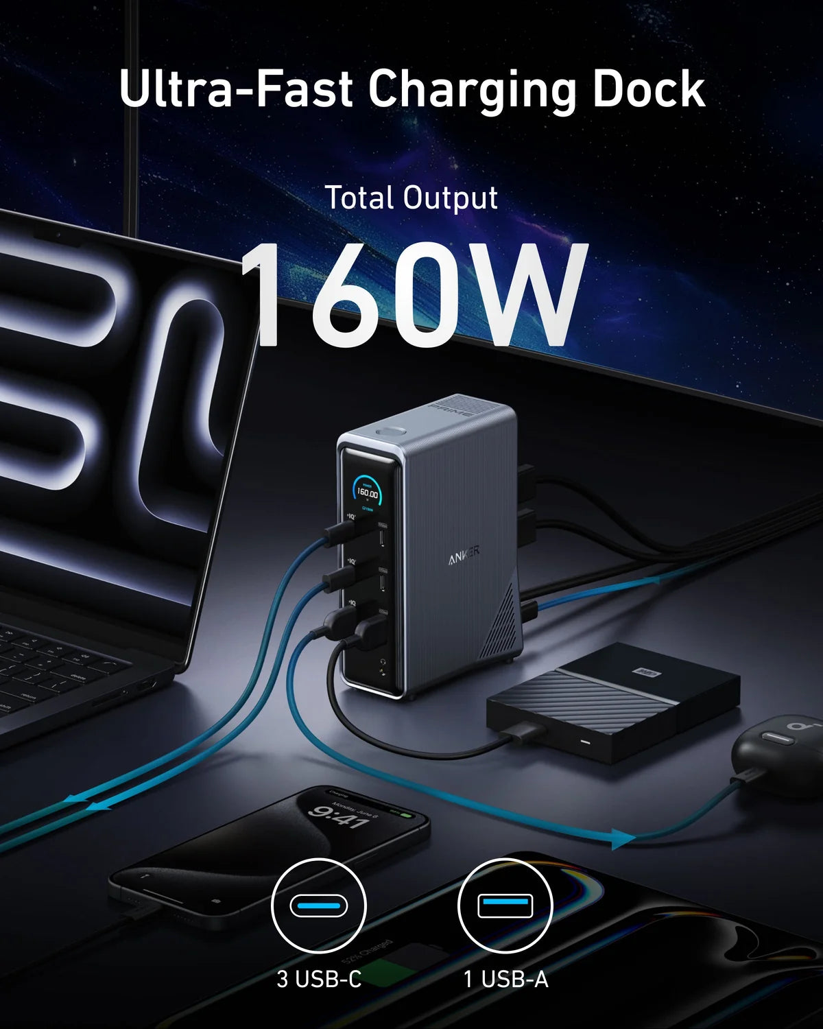 Anker Prime A83B6 14-in-1 Dual Display 160W Charging Docking Station