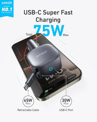 Anker Nano 75W Car Charger with Retractable USB-C Cable