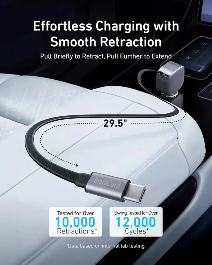 Anker Nano Car Charger (75W, USB-C Port, Built-In Retractable USB-C Cable) Gray