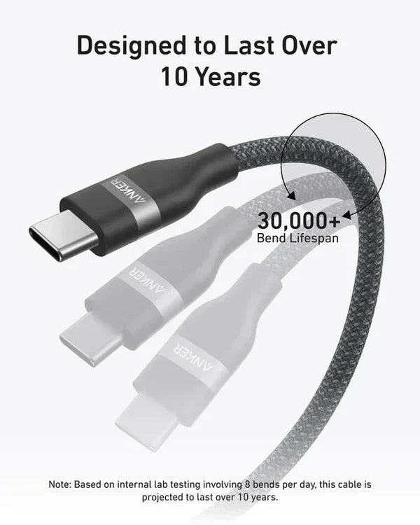 Anker USB-C to USB-C Cable (3ft, 240W, Upcycled-Braided) Black, White