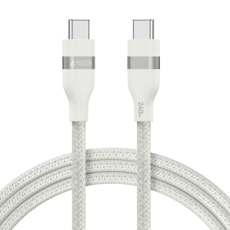 Anker USB-C to USB-C Cable (3ft, 240W, Upcycled-Braided) Black, White