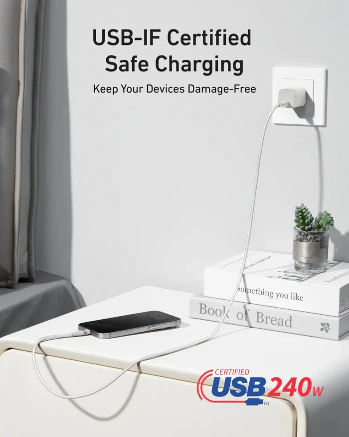 Anker USB-C to USB-C Cable (3ft, 240W, Upcycled-Braided) Black, White