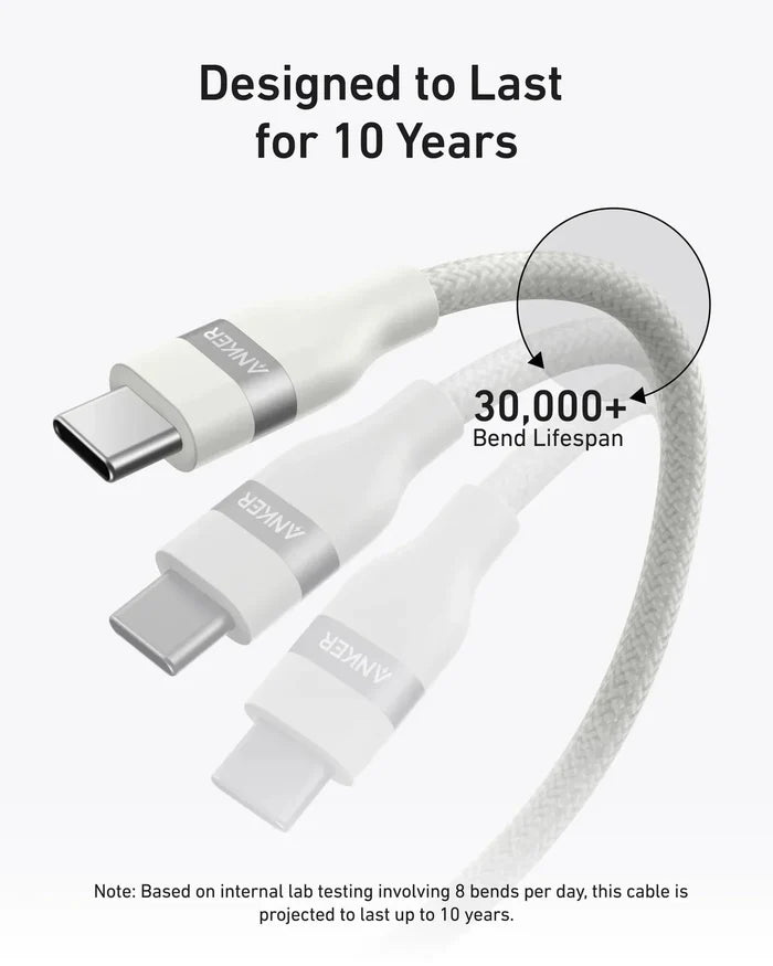 Anker USB-C to USB-C Cable (6ft, 240W, Upcycled-Braided) Black, White