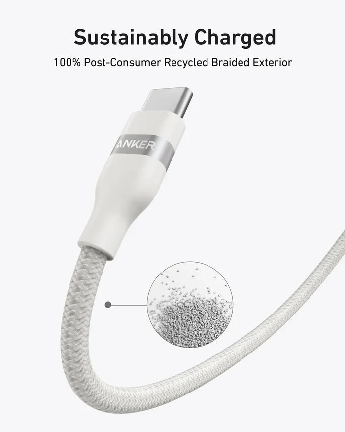 Anker USB-C to USB-C Cable (6ft, 240W, Upcycled-Braided) Black, White