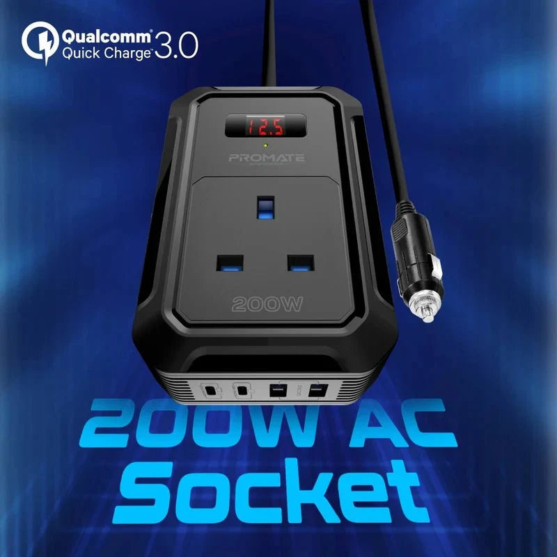 Promate Inverto-200W Heavy-Duty Car Power Inverter