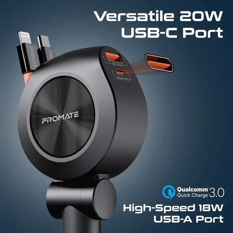 Promate DriveGear-R2 Retractable Cable Car Charger