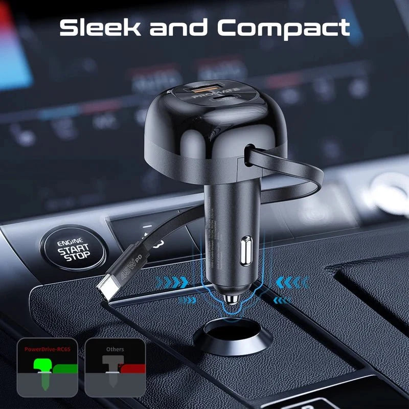 Promate PowerDrive-RC65 Retractable Cable Car Charger