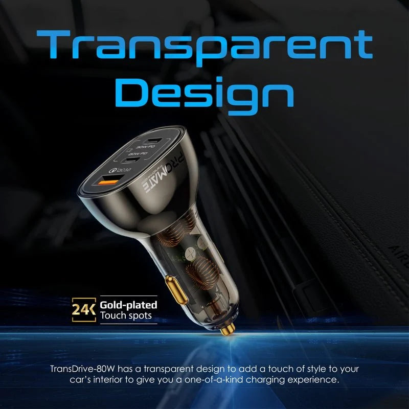 Promate TransDrive-80W Transparent Quick Charging Car Charger
