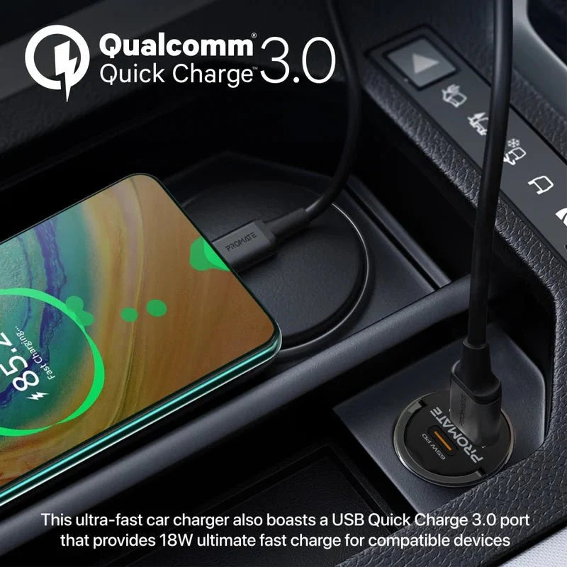 Promate TransDrive-65W Transparent Quick Charging Car Charger