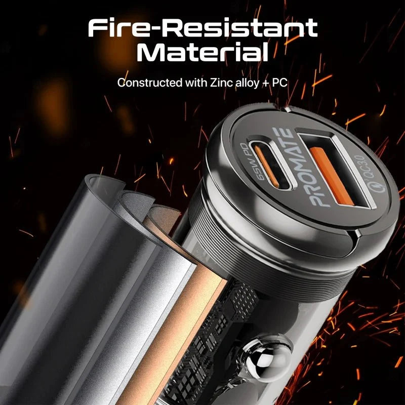 Promate TransDrive-65W Transparent Quick Charging Car Charger