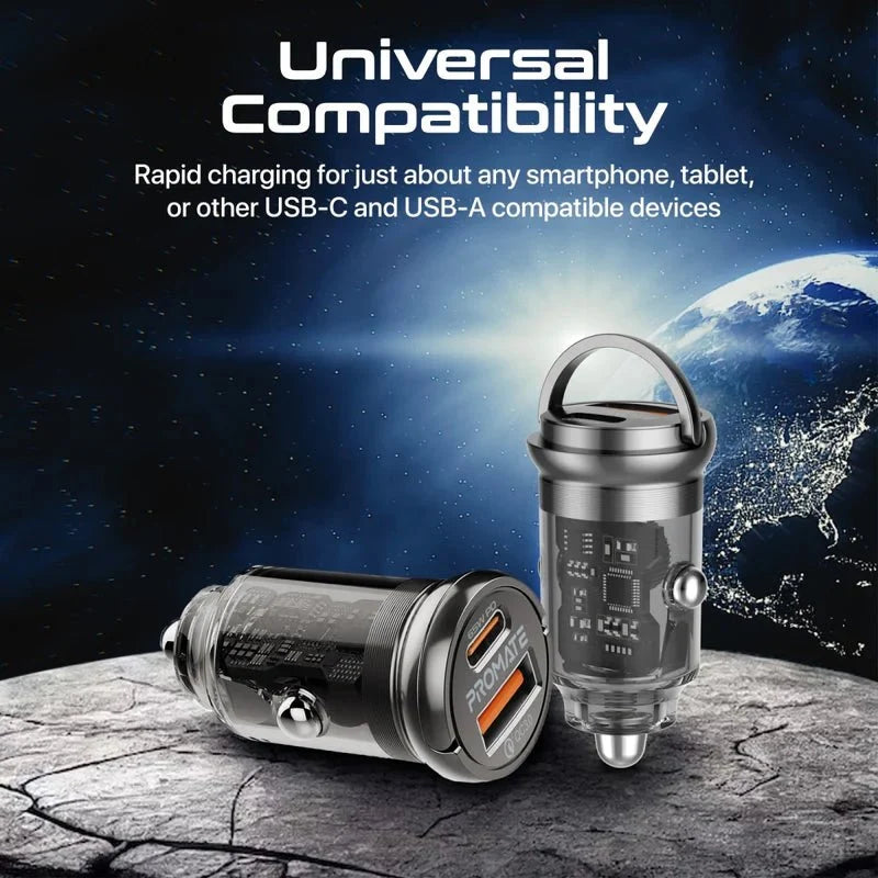 Promate TransDrive-65W Transparent Quick Charging Car Charger