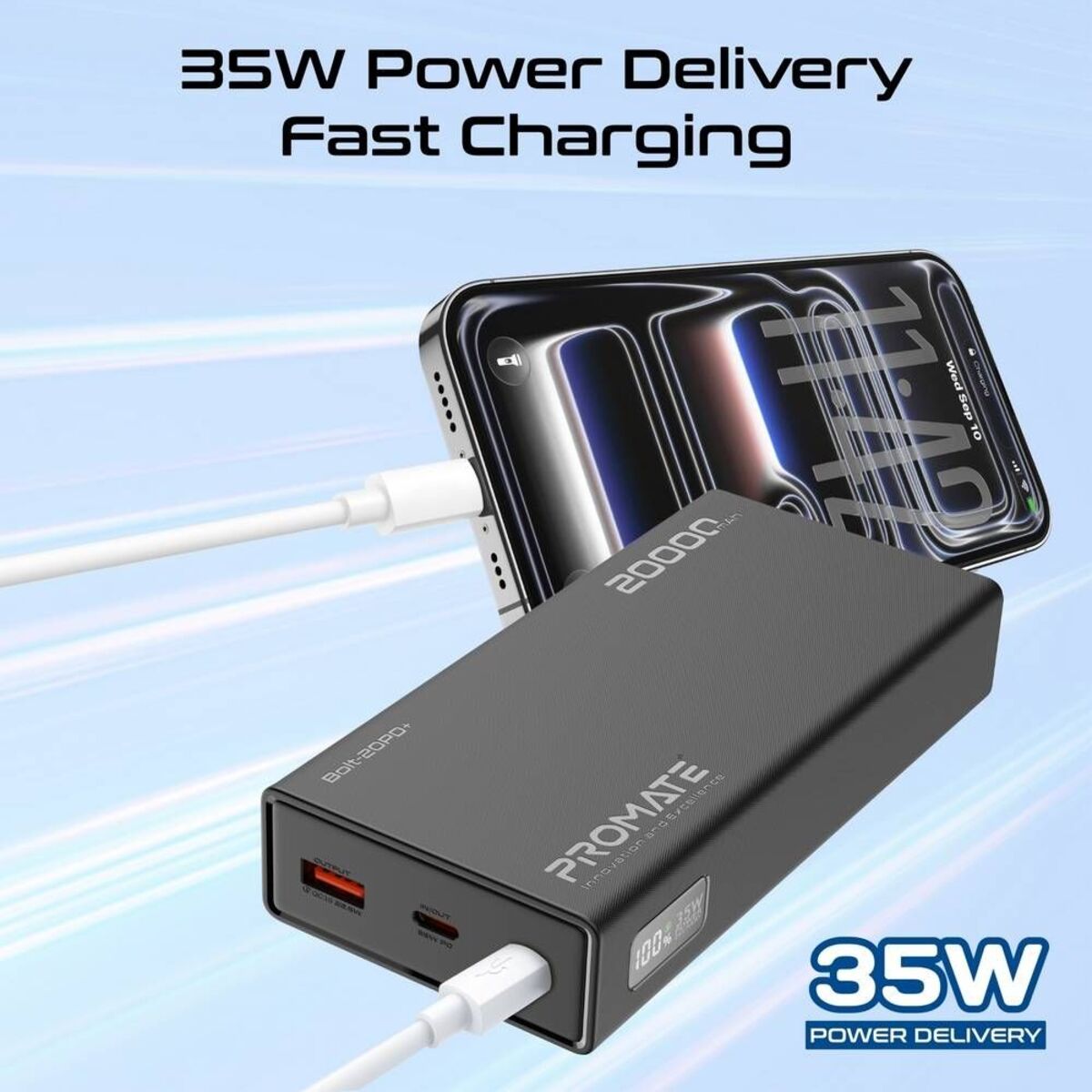 Promate Bolt-20PD+ Power Bank with 35W PD & 22.5W USB-A