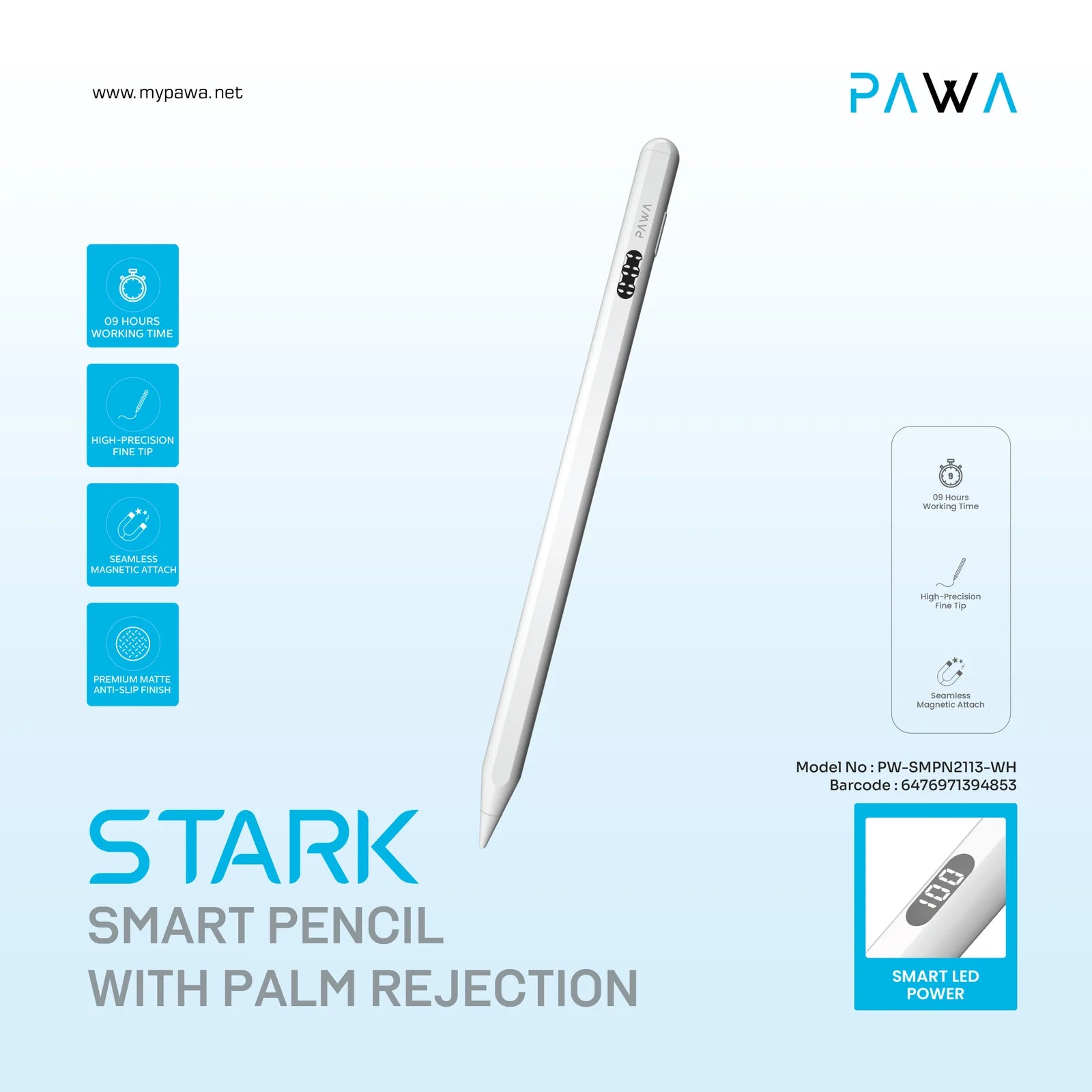 Pawa Stark Smart Pencil with Palm Rejection — White