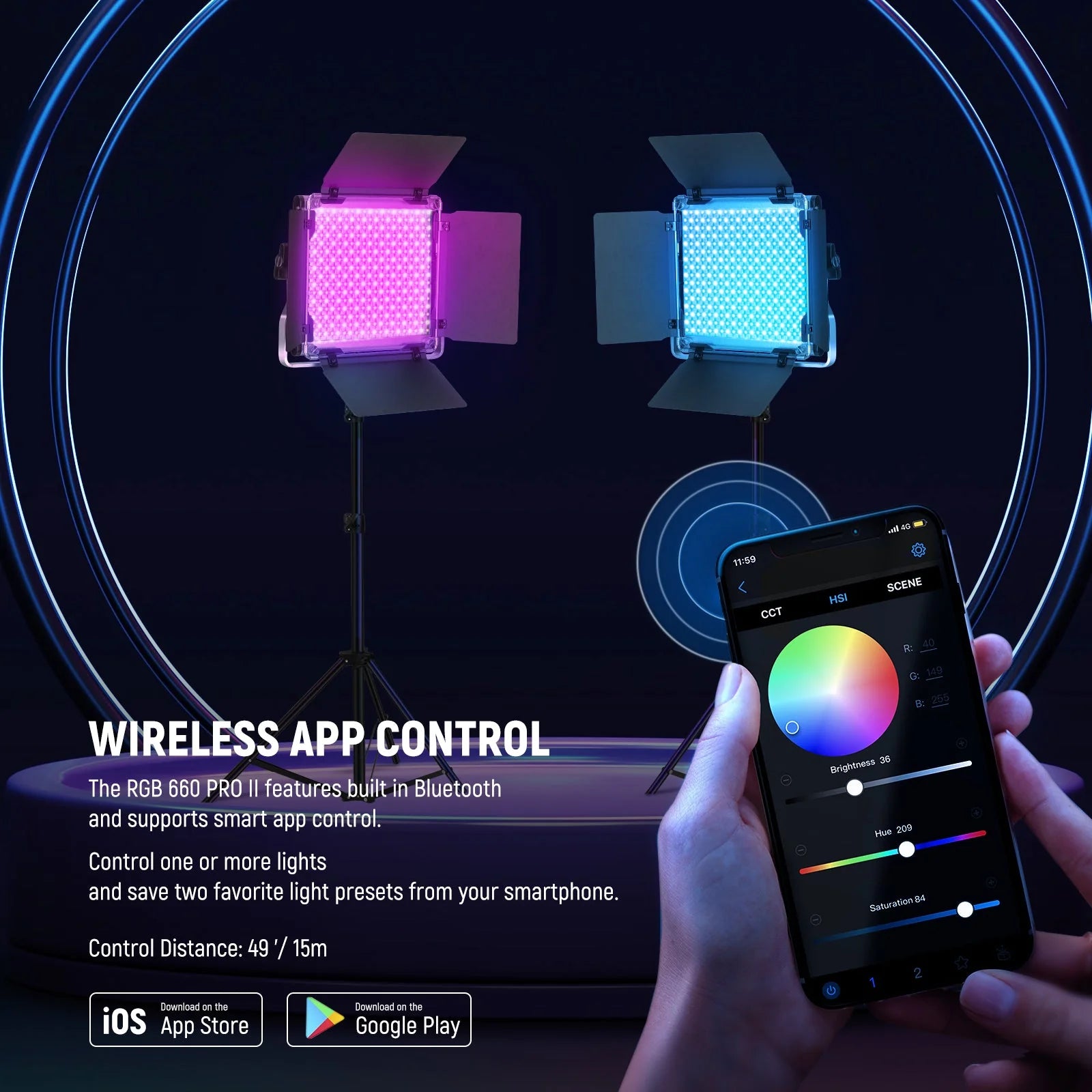 Neewer RGB660 Pro II 2-Light LED Video Light Kit with Stands and Bag