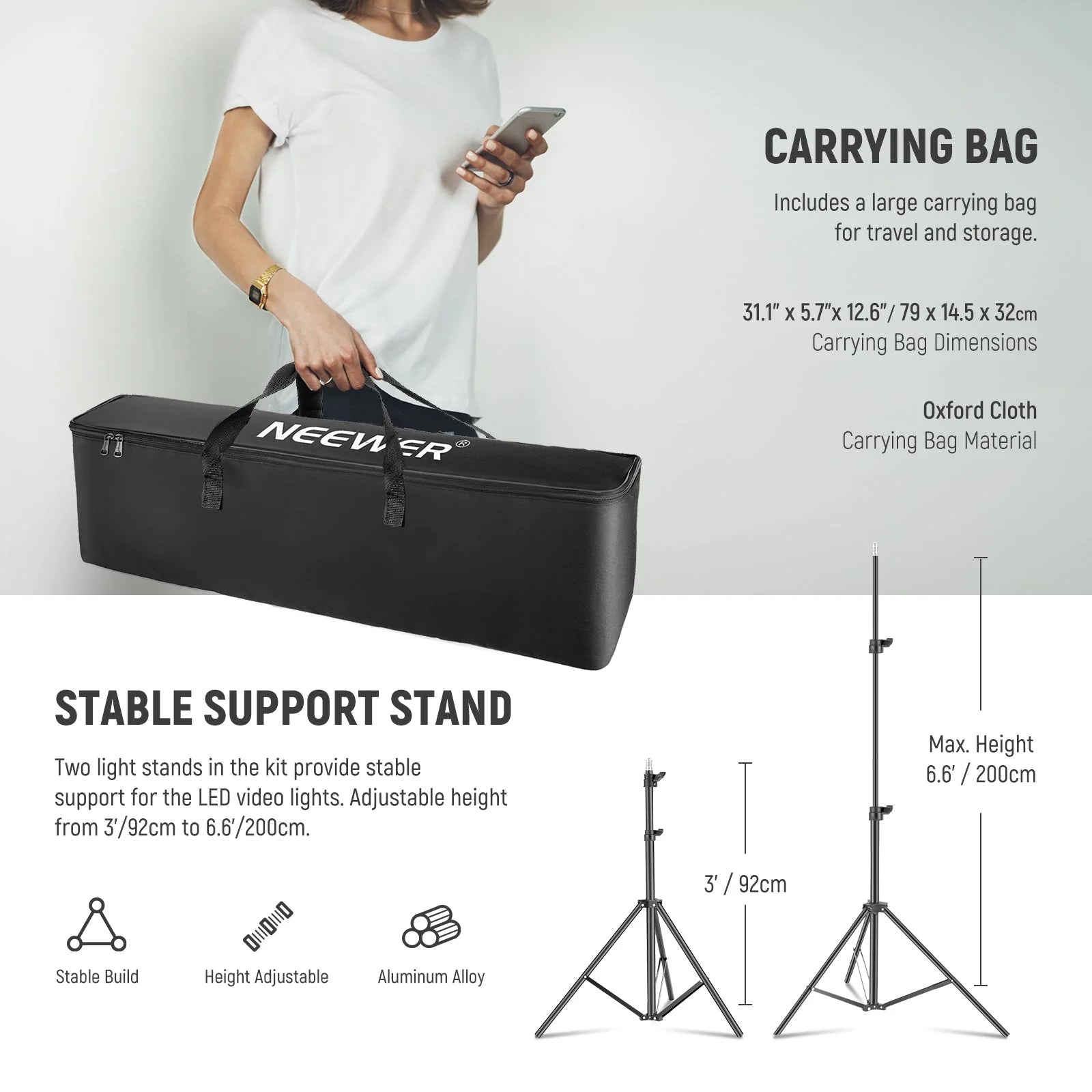 Neewer RGB660 Pro II 2-Light LED Video Light Kit with Stands and Bag