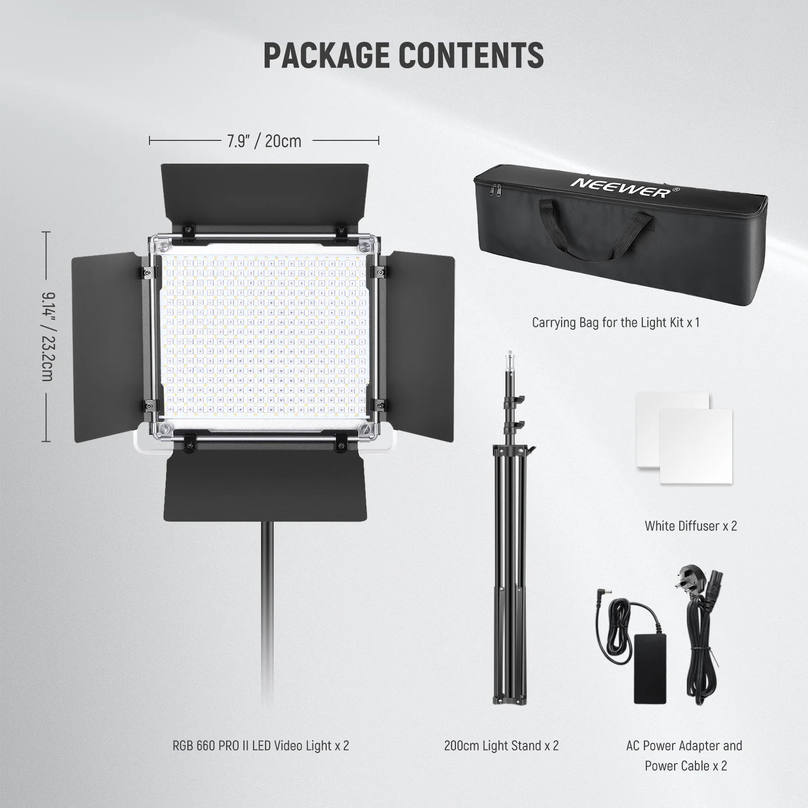 Neewer RGB660 Pro II 2-Light LED Video Light Kit with Stands and Bag