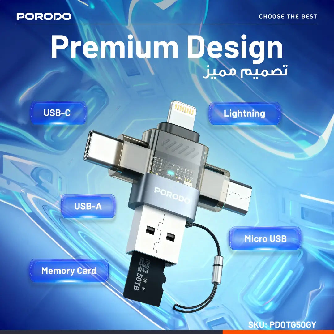 Porodo MiniLink Transparent 3-in-1 OTG Adapter