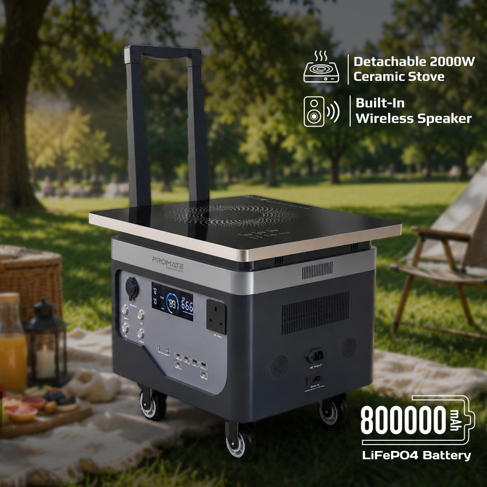 Promate CampCore 2400W 2560Wh LiFePO4 Power & Cooking Station