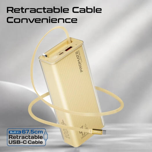 Promate Lucid-45W 20000mAh Power Bank with Retractable USB-C Cable