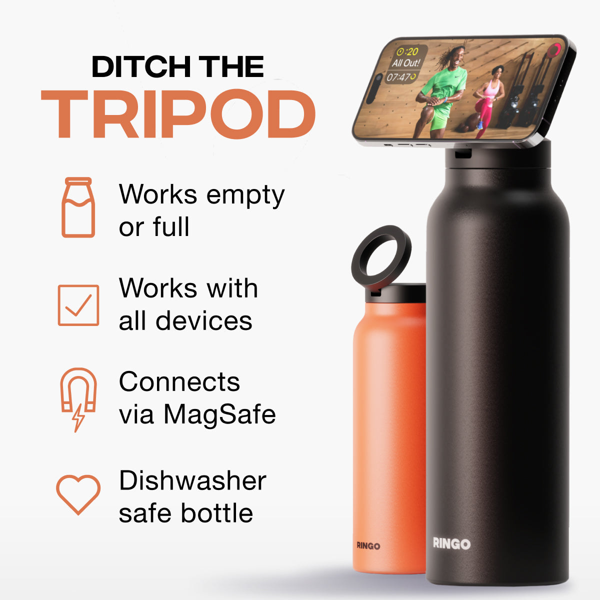 Ringo MagSafe Water Bottle with Magnetic Booster Ring