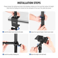 Neewer TL253A Tabletop Stand with Auxiliary Holding Arm