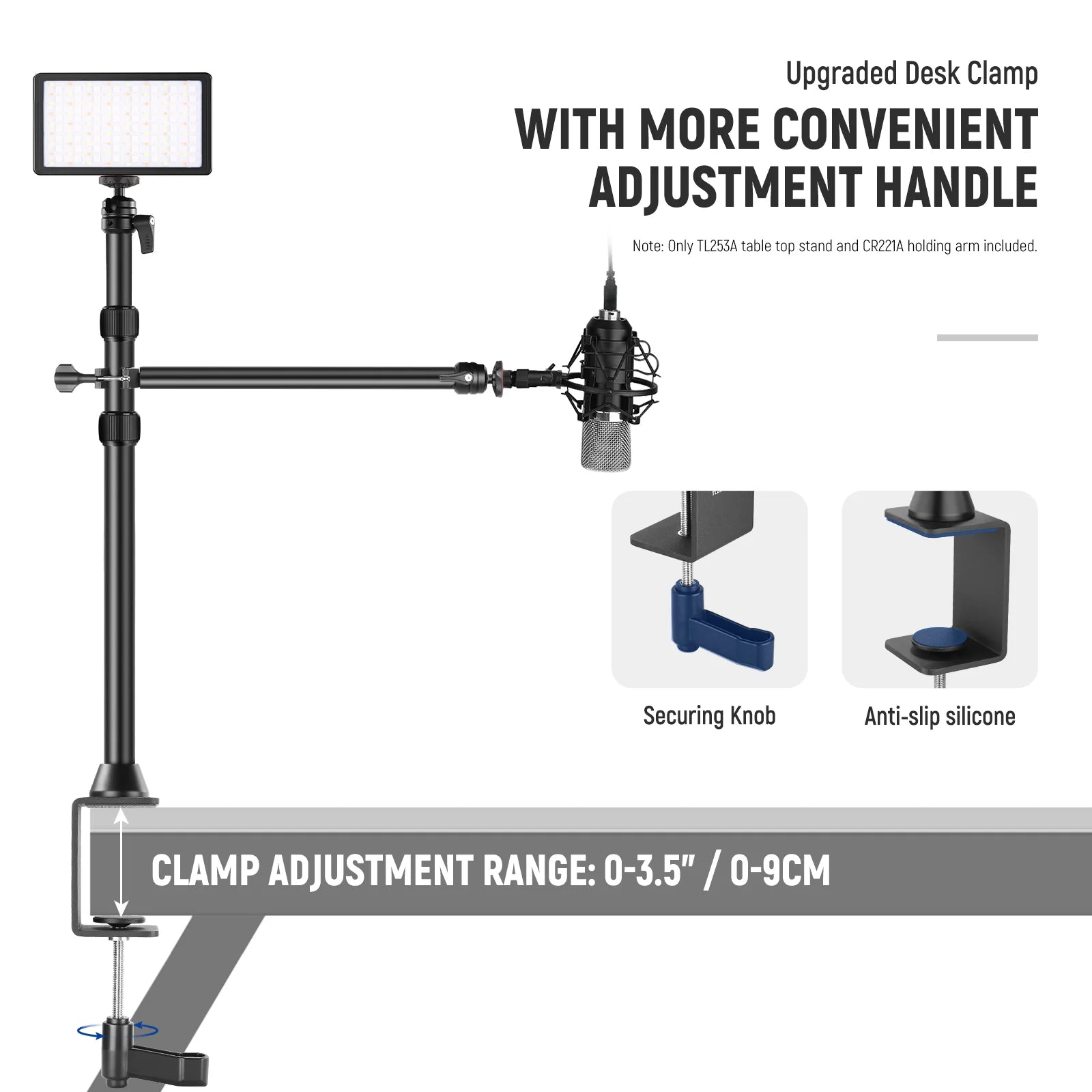 Neewer TL253A Tabletop Stand with Auxiliary Holding Arm