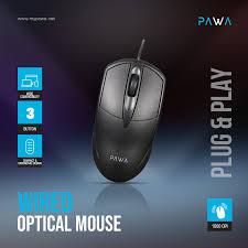 Pawa PW-MWN2TC15 Wired Optical Mouse - Black