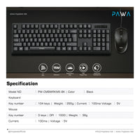 Pawa Wired Office Keyboard & Mouse Set Black