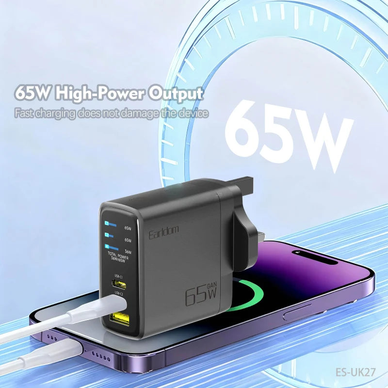 Earldom 65W GaN Fast Charging Power Adapter USB-C USB-A