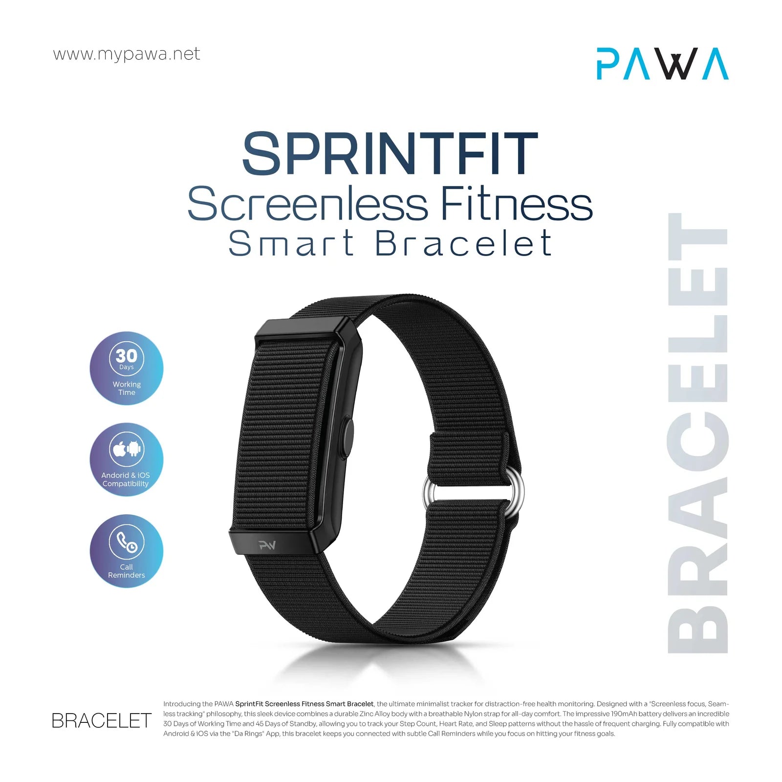 Pawa SprintFit Screenless Fitness Smart Bracelet