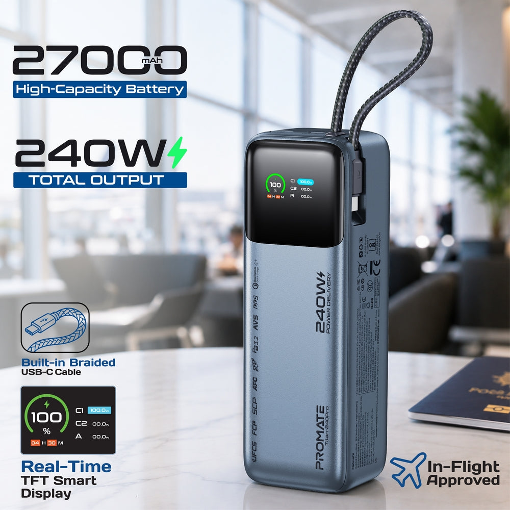 Promate Titan-240Pro 27000mAh 240W Power Bank with TFT Display
