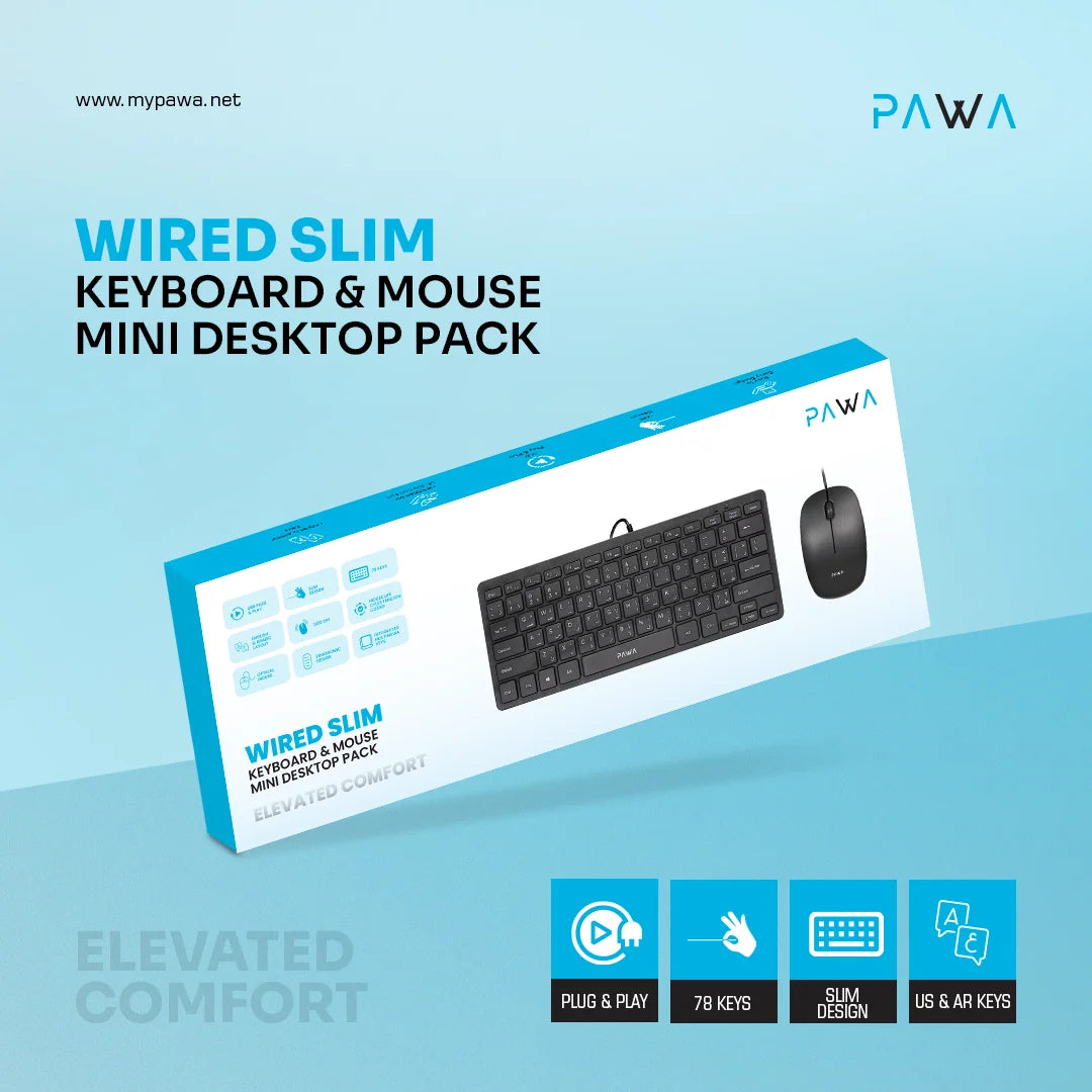 Pawa PW-CMBMKEA2-BK Wired Slim Keyboard & Mouse Mini Desktop Pack