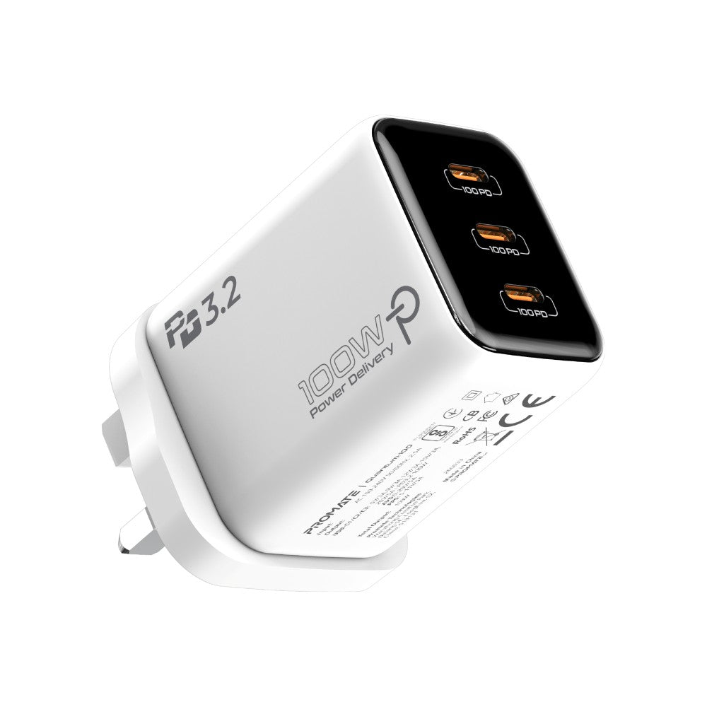 Promate Quantum 100 100W PD 3.2 GaN Charger