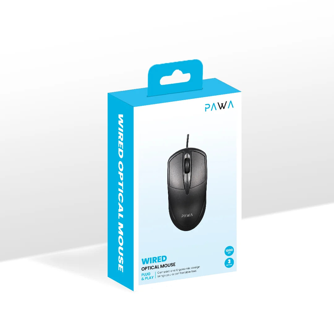 Pawa PW-MWN2TC15 Wired Optical Mouse - Black