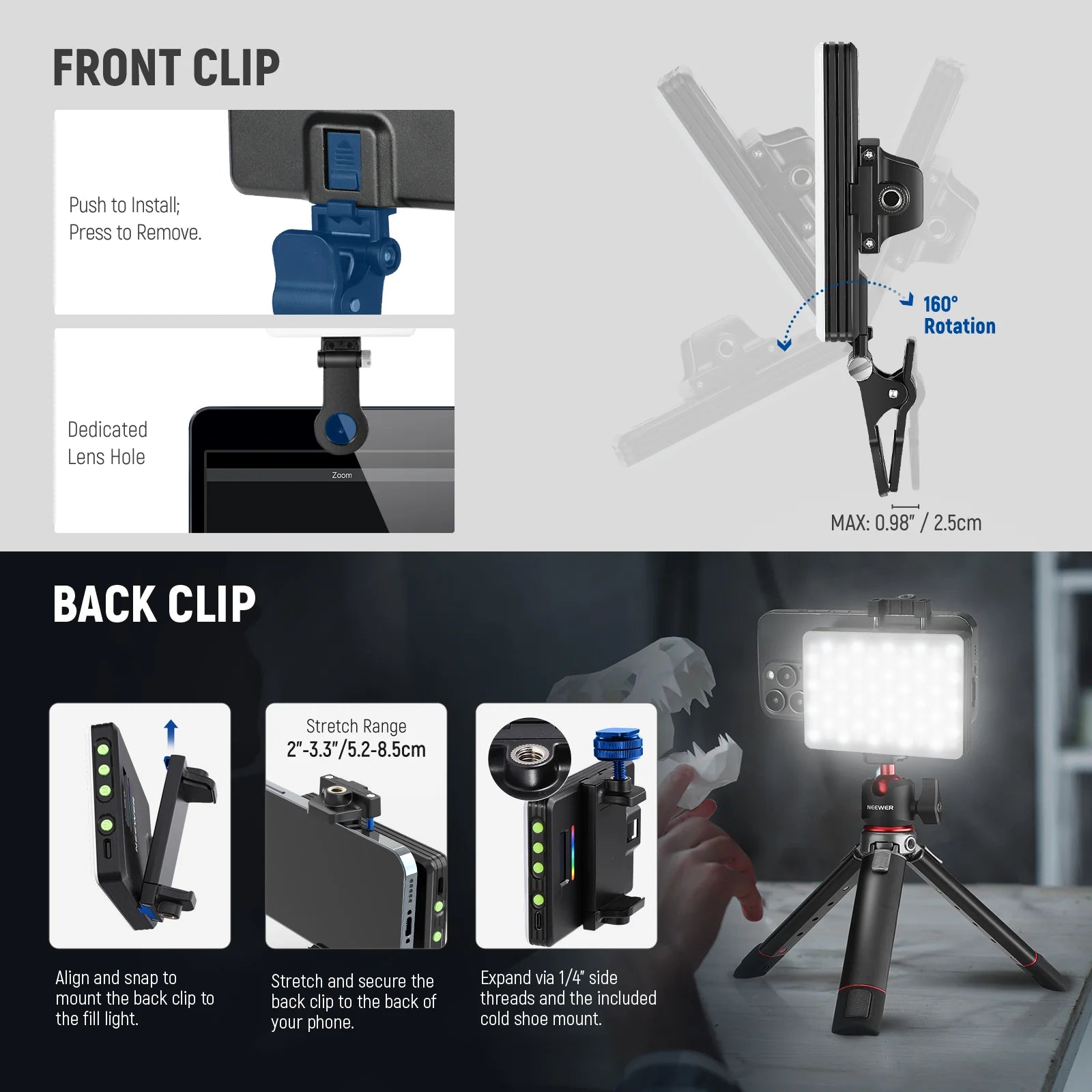 Neewer VL67C App RGB LED Video Light Kit with Phone Clip