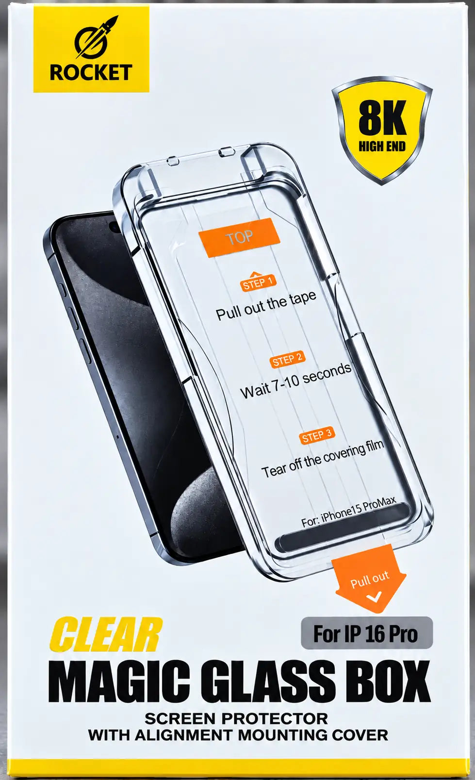 Rocket 8K Magic Glass Box Clear Screen Protector – iPhone 16 Pro