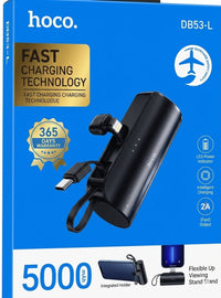 Hoco DB53-L 5000mAh Pocket Power Bank with Built-in Type-C and Lightning Compatible