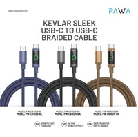 Pawa Kevlar Sleek 60W USB-C to USB-C Braided Cable with LED Display 1m