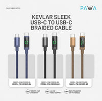 Pawa Kevlar Sleek 60W USB-C to USB-C Braided Cable with LED Display 1m