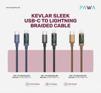 Pawa Kevlar Sleek 30W USB-C to Lightning Braided Cable with LED Display 1m